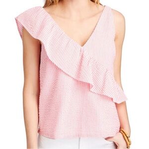Vineyard Vines Pink Striped Ruffle Tank Top